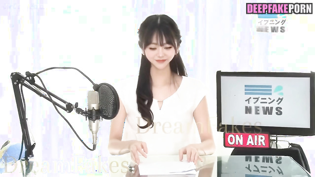 News anchor 本物の偽物 Wonyoung cums from my hands while she is on airアイヴ IVE real fake